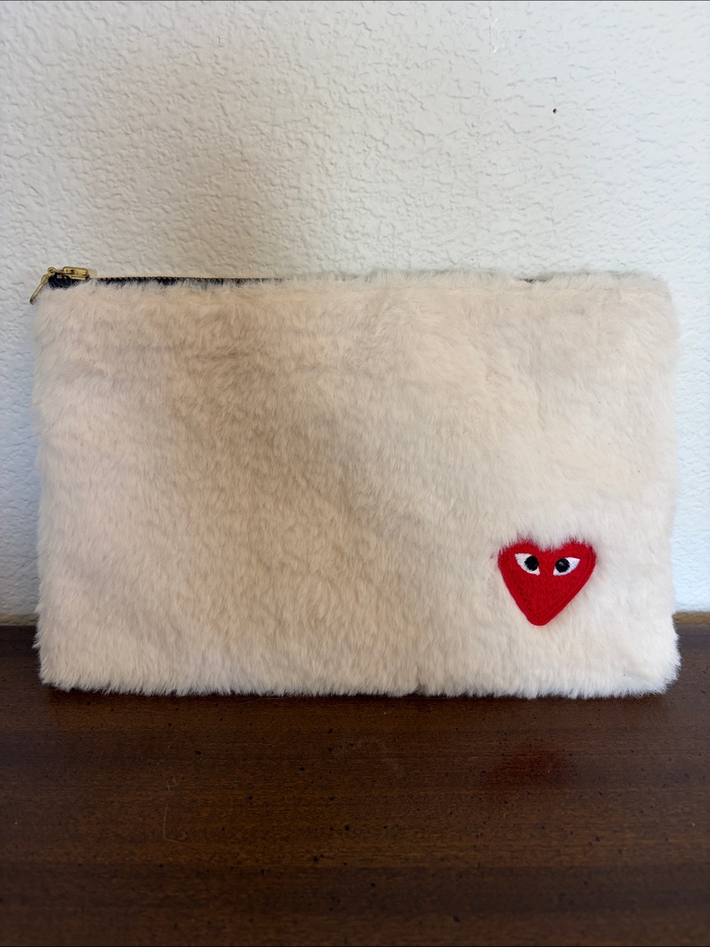 Tudaloo by Jodilynne Faux Fur Zip Pouch with CDG Red Heart Patch